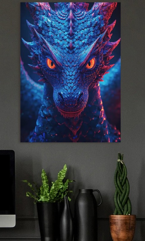 Close-up of a Blue Dragon's Face — metal poster wall art by Lineer